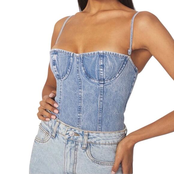 WeWoreWhat Tops - WeWoreWhat Denim Underwire Corset Top Y2K Structured Bustier Light Wash Size 2